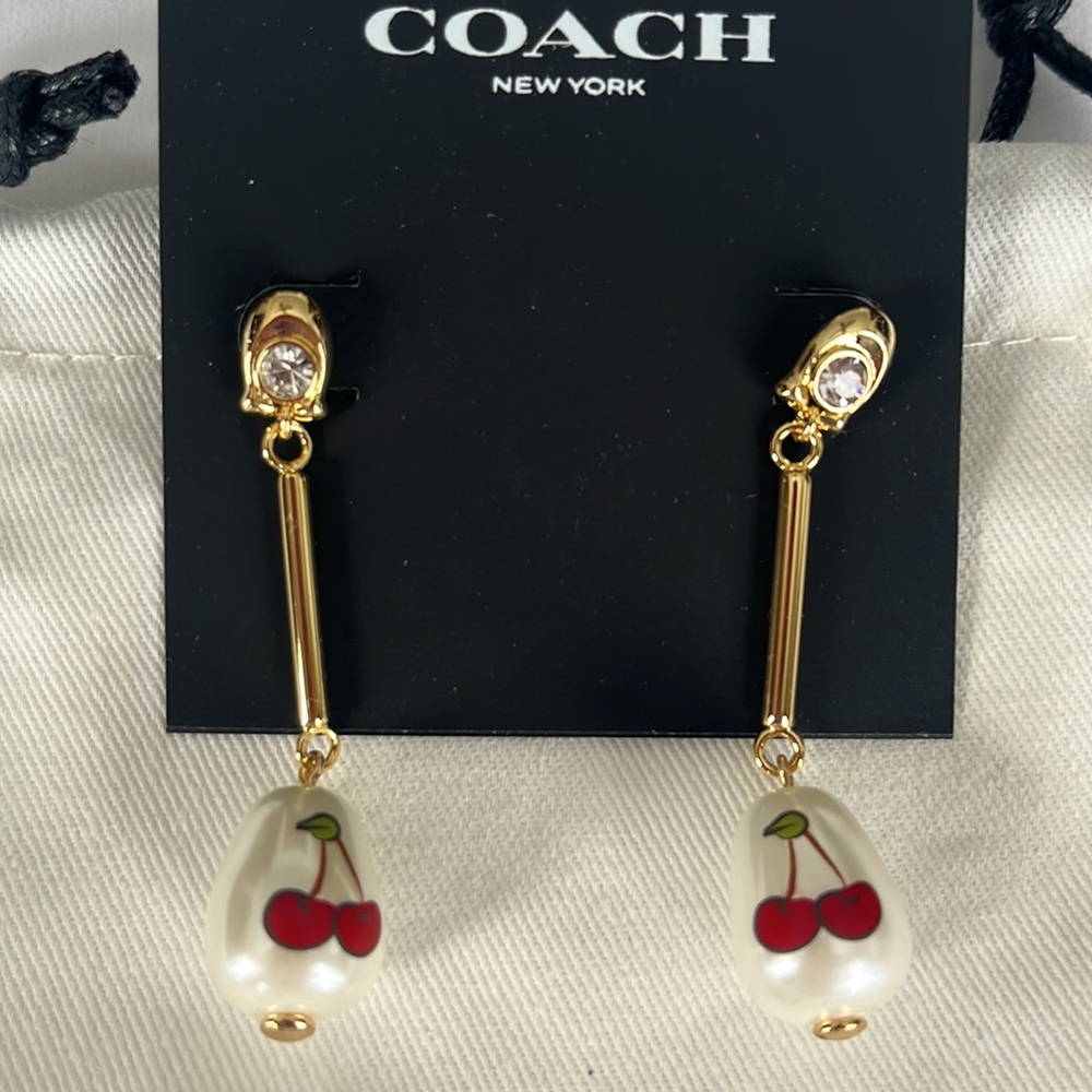 Coach Pearl Cherry Linear Earrings - Picture 3 of 5